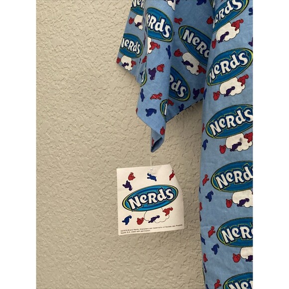 Vintage Nerds Candy Button Up Short Sleeve Collared Blue Shirt Men's Size L - Picture 13 of 14